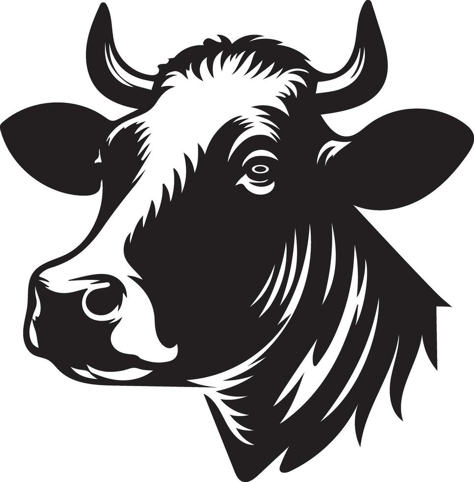 a black and white cow head on a white background vector