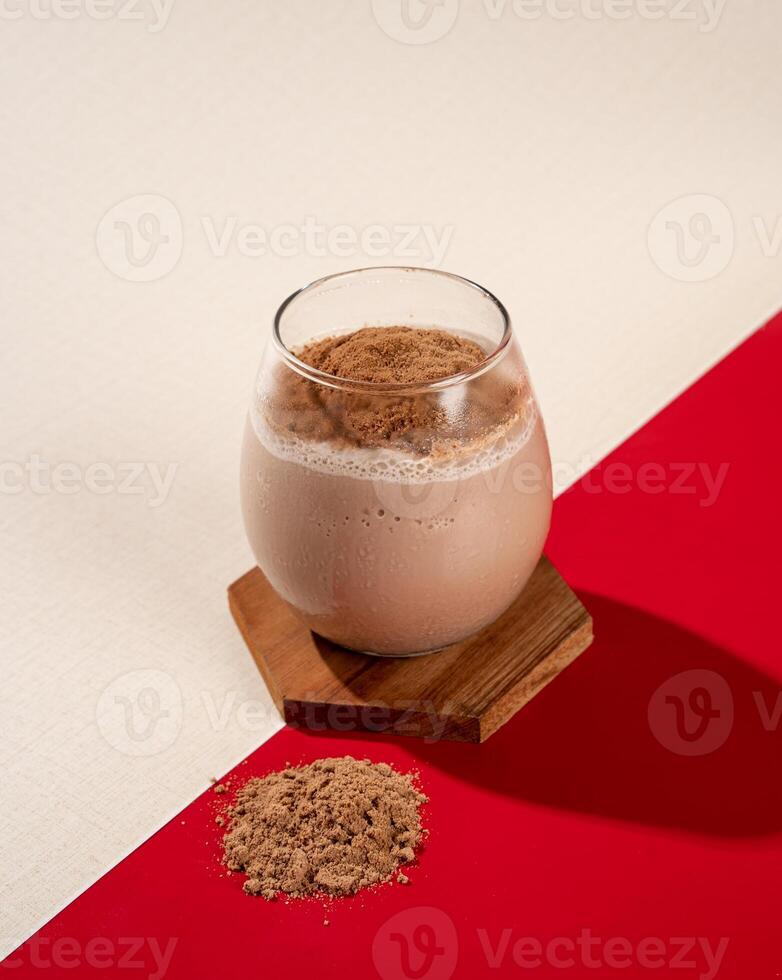 Iced Chocolate or chocolate ice is a cold drink made from chocolate or cocoa powder and sugar, with water or milk and served with ice cubes. photo