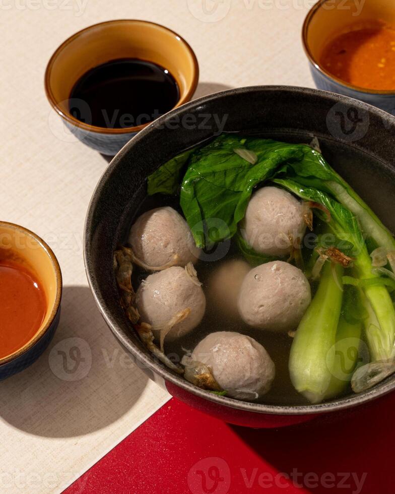 Meatballs are a type of meat ball commonly found in Indonesian cuisine. photo