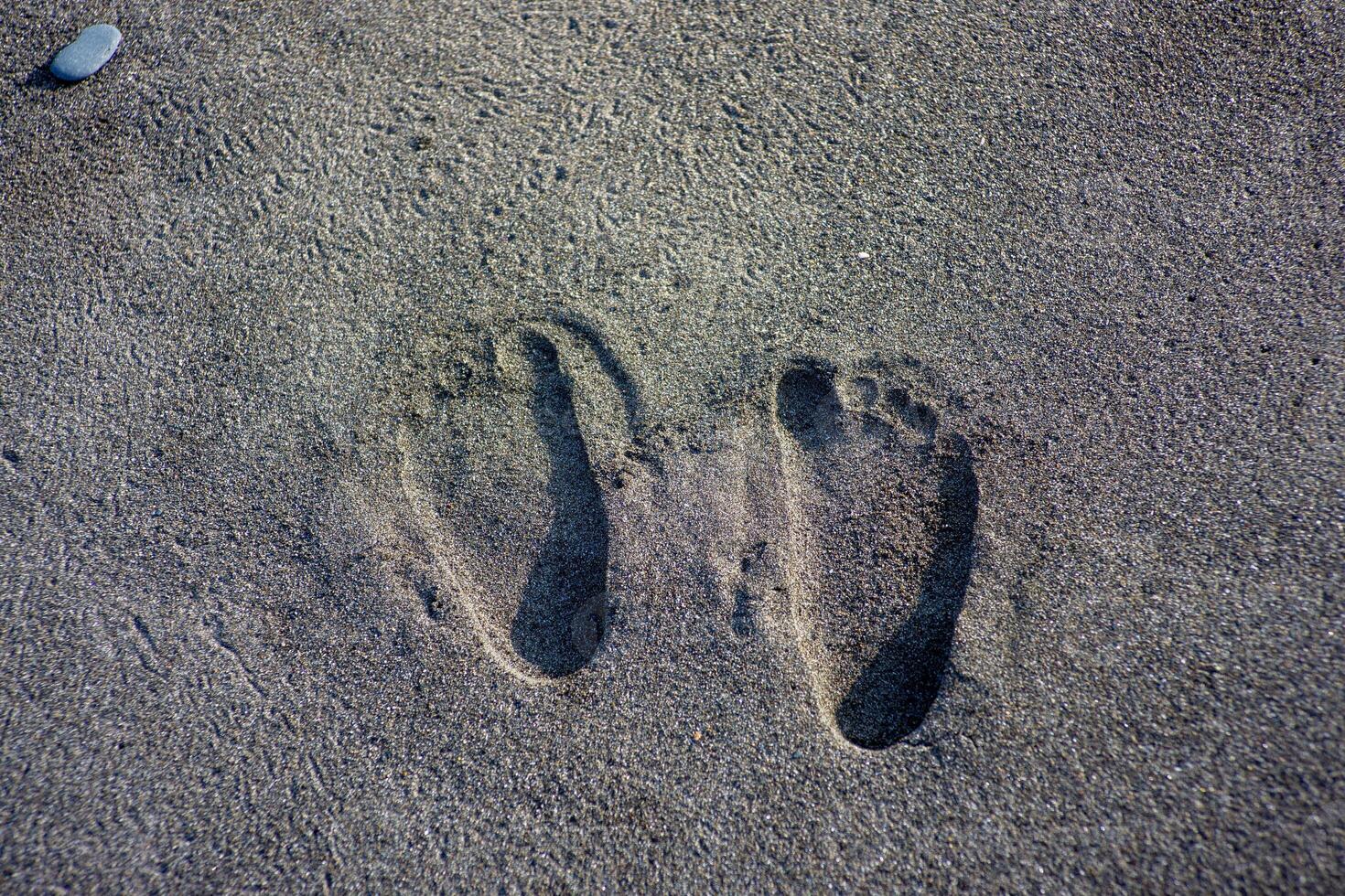people leaving footprint on the sand. close-up many people footprint from foot step walking many direction on the sand beach. beach travel, summer background concept photo