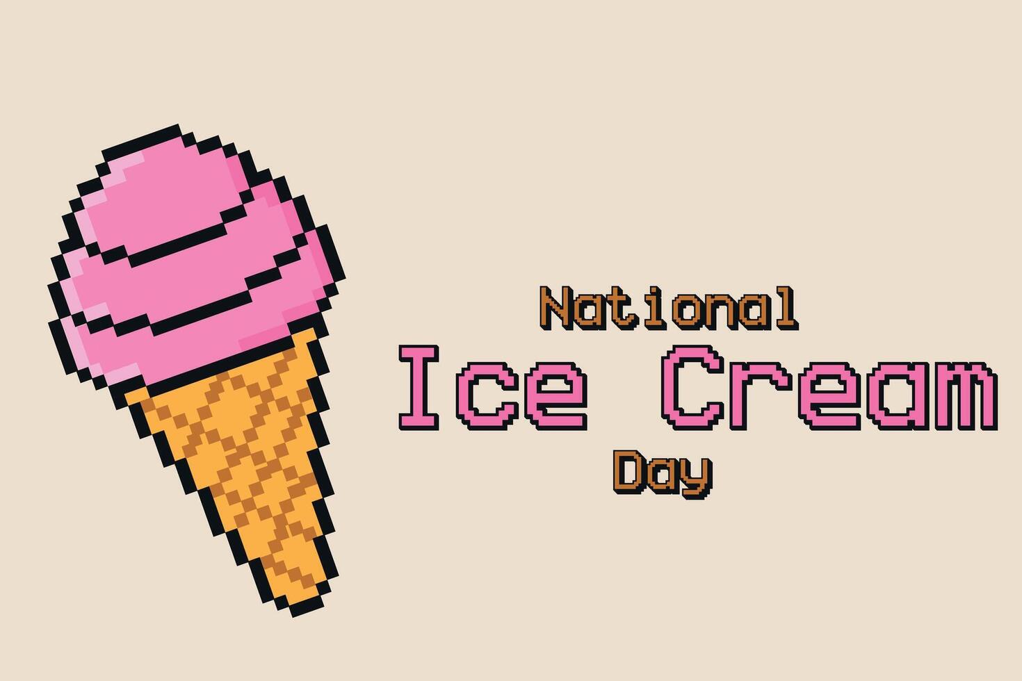 National ice cream day. Holiday concept. Pixel ice cream Template background, banner, card, poster with text inscription for national ice cream day celebration. vector