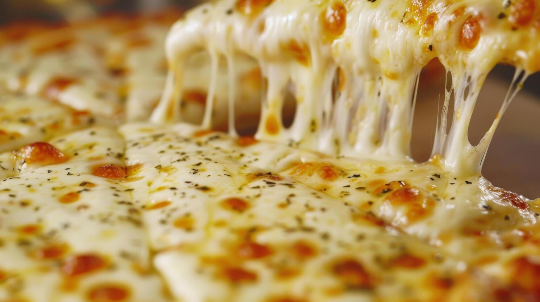 Close-up of a delicious cheese pizza. Perfect for food blogs, menu designs, and advertisements capturing the essence of cheesy goodness. photo