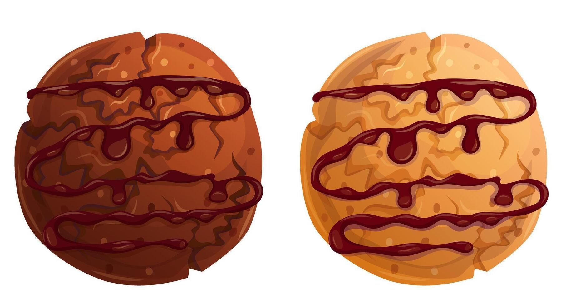 Traditional cookies covered with chocolate cream. sweet bakery menu cartoon design elements. vector