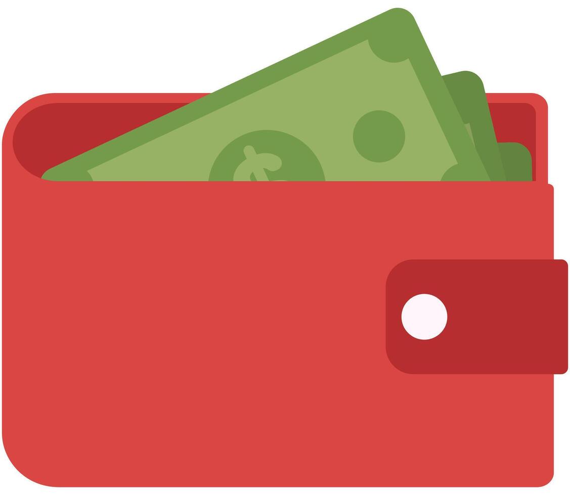 Flat illustration of closed wallet with cash isolated on white background. vector