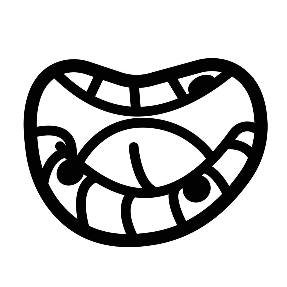Tooth cavities. Holes on teeth icon illustration black outline isolated on square white background. Simple flat dentist and oral care themed cartoon drawing. vector