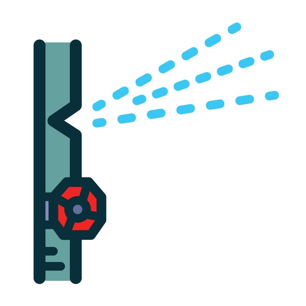 Colored broken leaked water pipe with wheel spinner icon illustration outline isolated on square white background. Simple flat cartoon art styled home problem drawing. vector