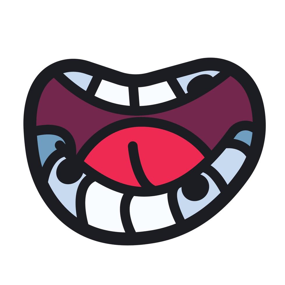 Tooth cavities. Holes on teeth colored icon illustration black outline isolated on square white background. Simple flat dentist and oral care themed cartoon drawing. vector