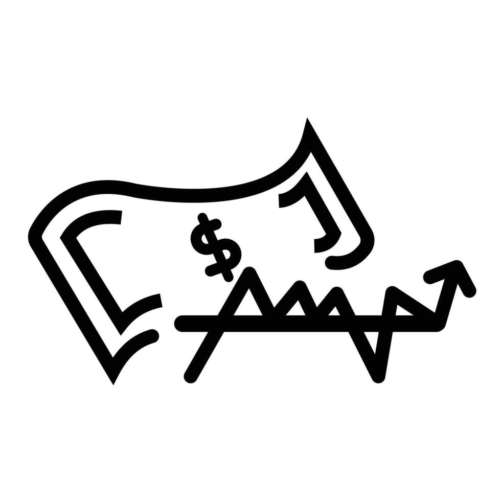 Money and stock trade arrow icon illustration with black outline isolated on square white background. Simple flat stocks, mutual funds, or finance themed doodle cartoon drawing. vector
