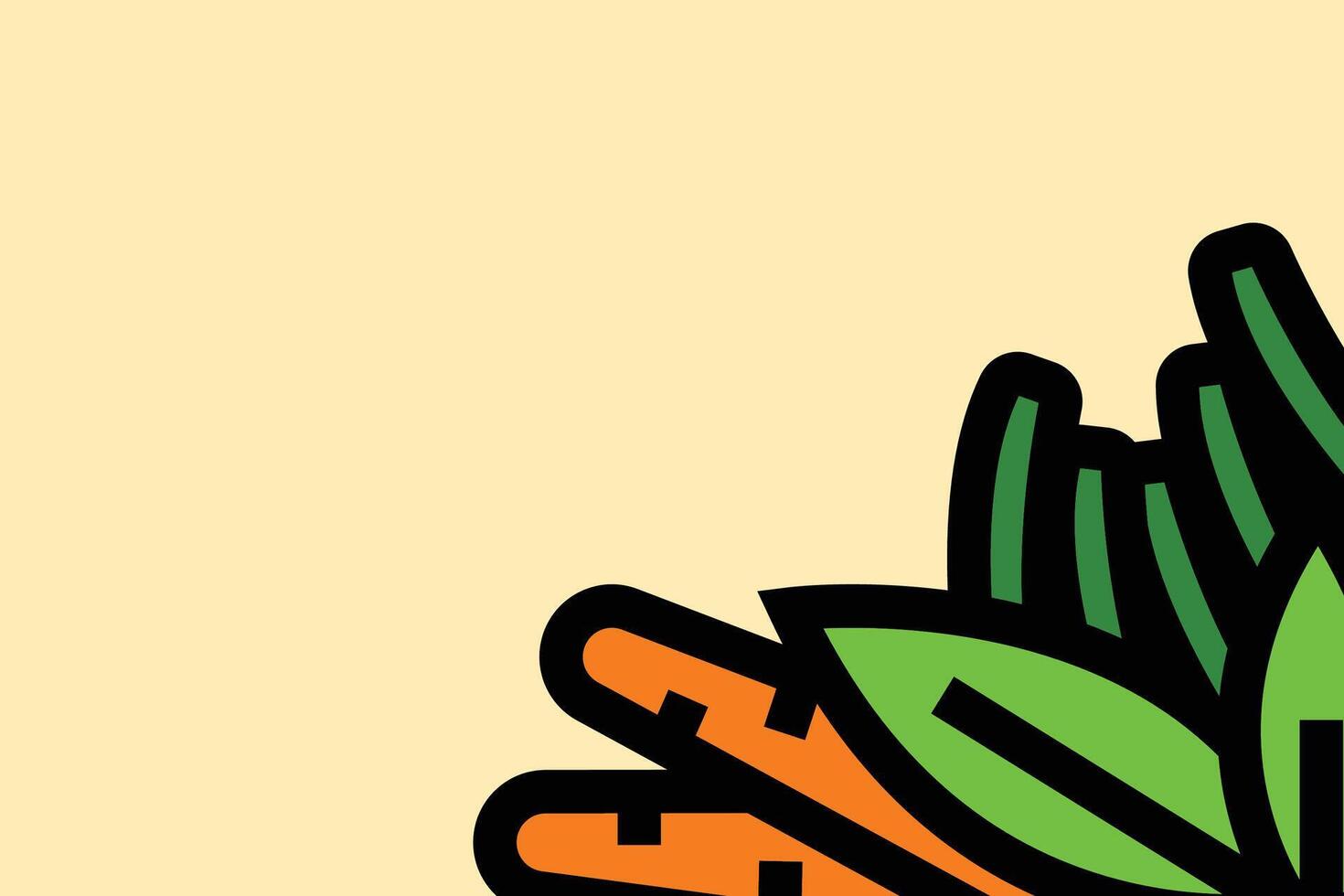 Carrot, long beans, and herb leaves vegetables cooking ingredient icon illustration isolated on copy spaced horizontal yellow background. Simple flat cartoon styled drawing. vector