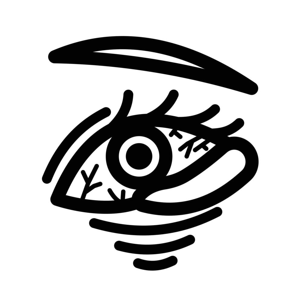 Red eye irritation with tears icon illustration sign black outline isolated on square white background. Simple flat conjunctivitis health care themed drawing. vector