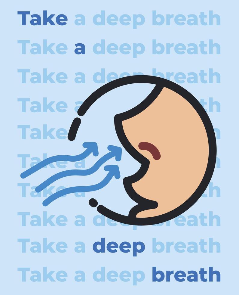 Take a deep breathe icon illustration poster banner isolated on vertical blue background. Simple flat cartoon art styled drawing for prints. vector