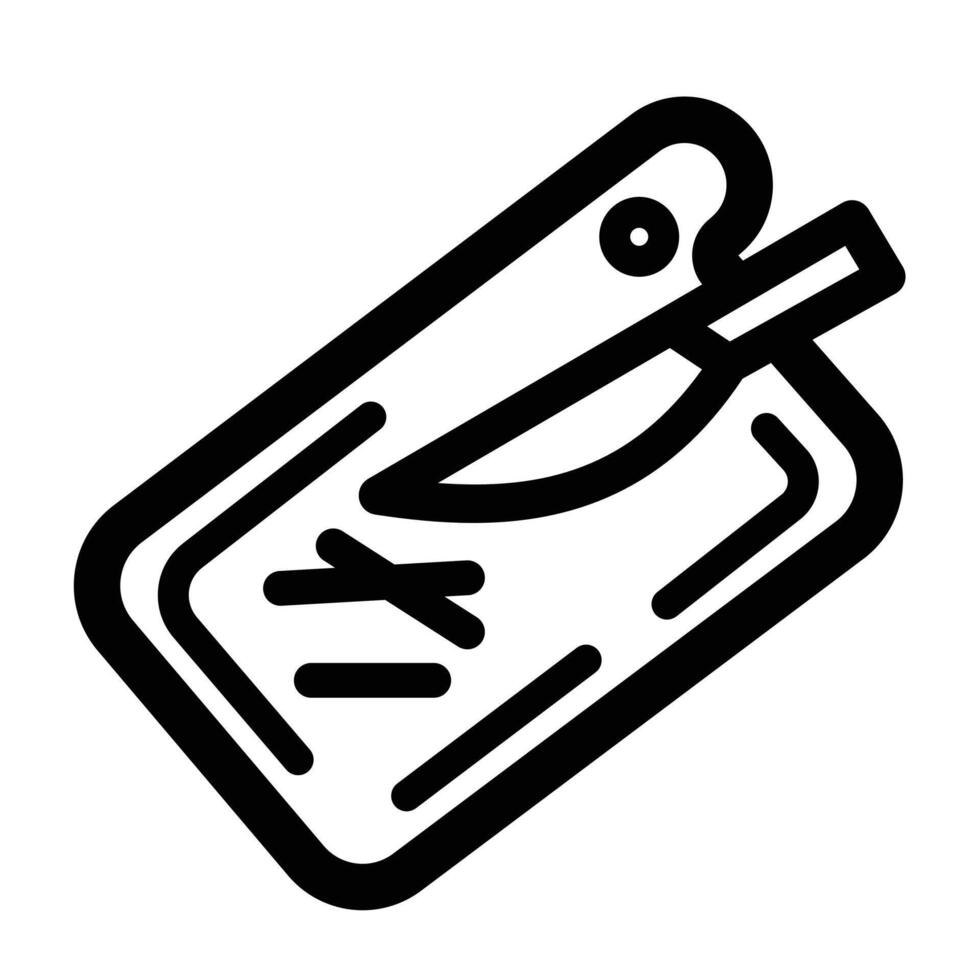 Cutting board and knife kitchen utensil icon illustration with black outline isolated on square white background. Simple flat cartoon styled drawing. vector
