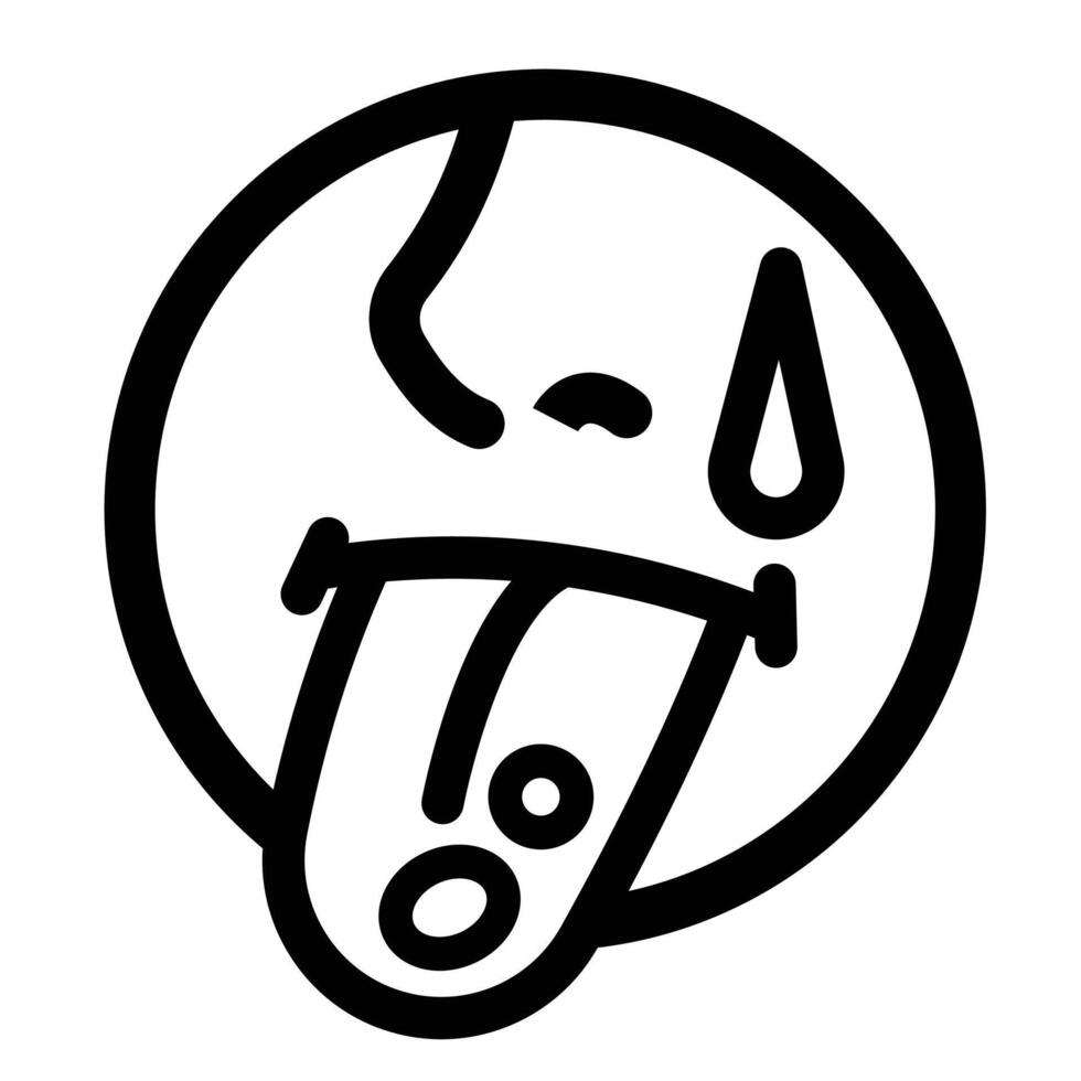 Painful tongue ulcers icon illustration sign drawing with black outline isolated on square white background. Simple flat cartoon art styled drawing. vector