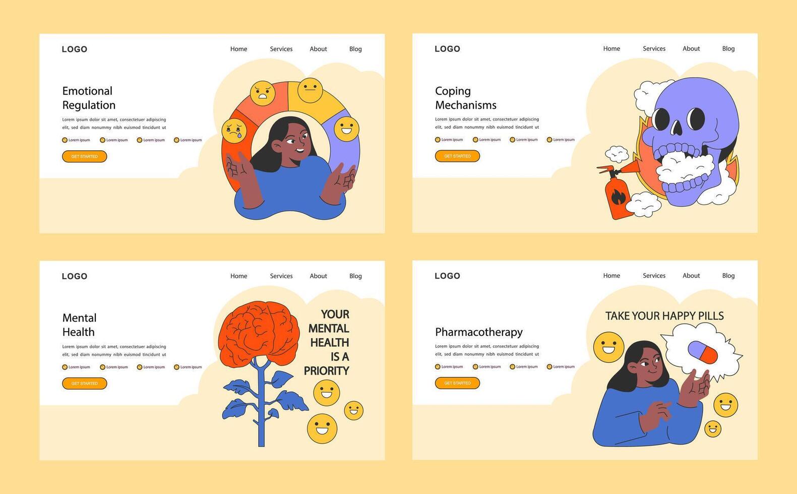 Neurosis web banner or landing page set. Chronic stress and anxiety vector