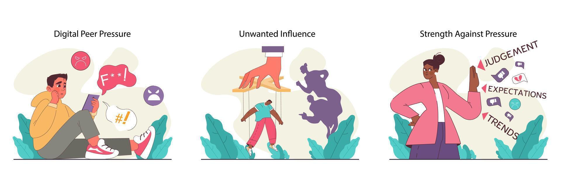 Peer pressure concept set. People of various age groups and statuses vector