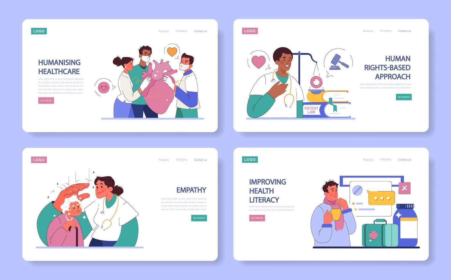 Humanizing healthcare web banner or landing page set. Modern hospital vector