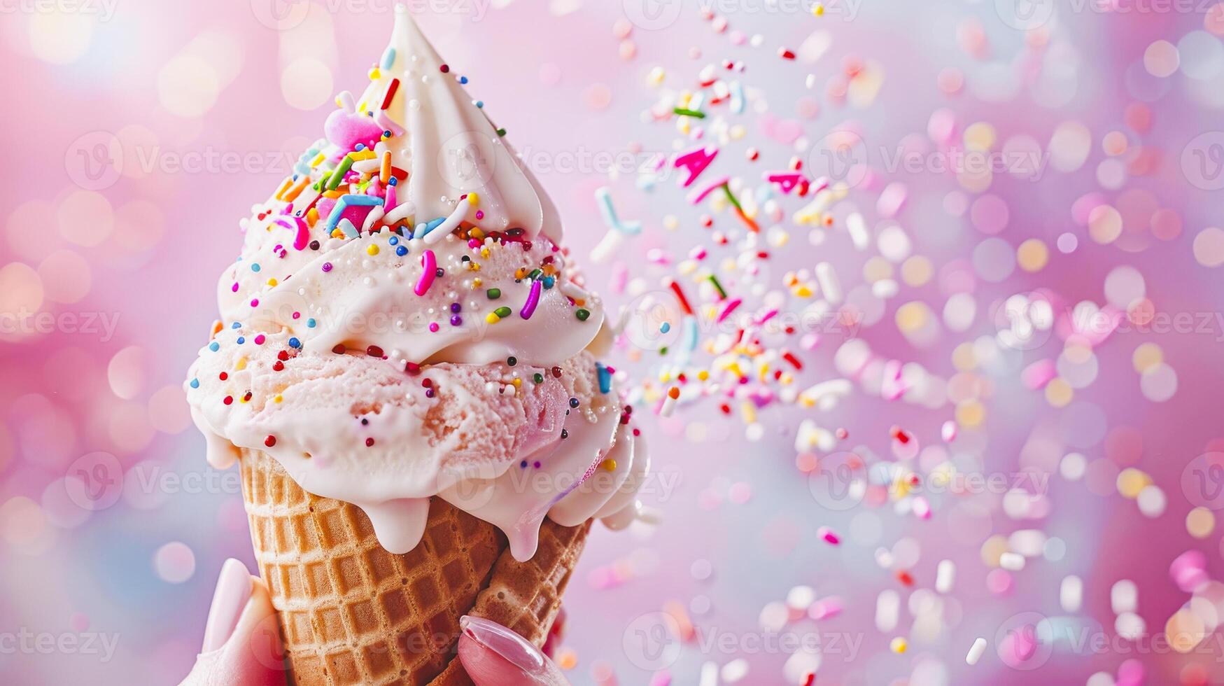 Sprinkled Vanilla Ice Cream Cone Celebration photo