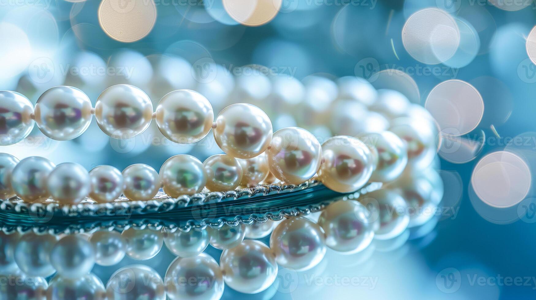Elegant Pearls on Reflective Surface with Bokeh photo