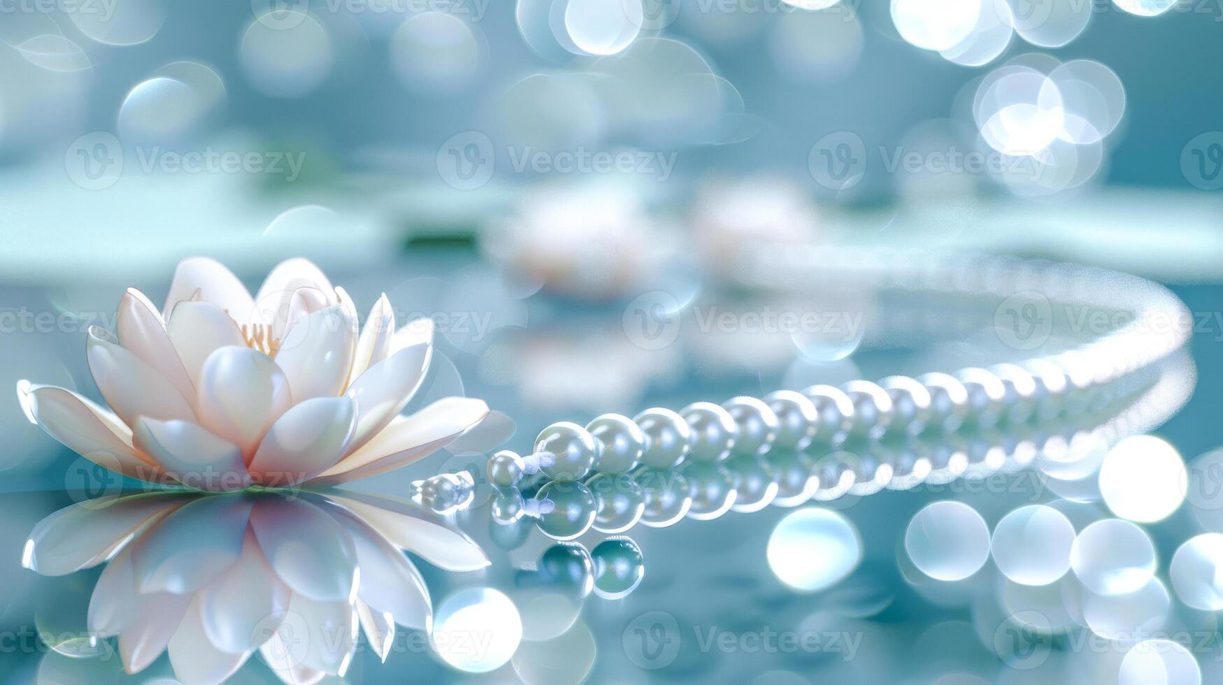 Elegant Pearls on Reflective Surface with Bokeh photo