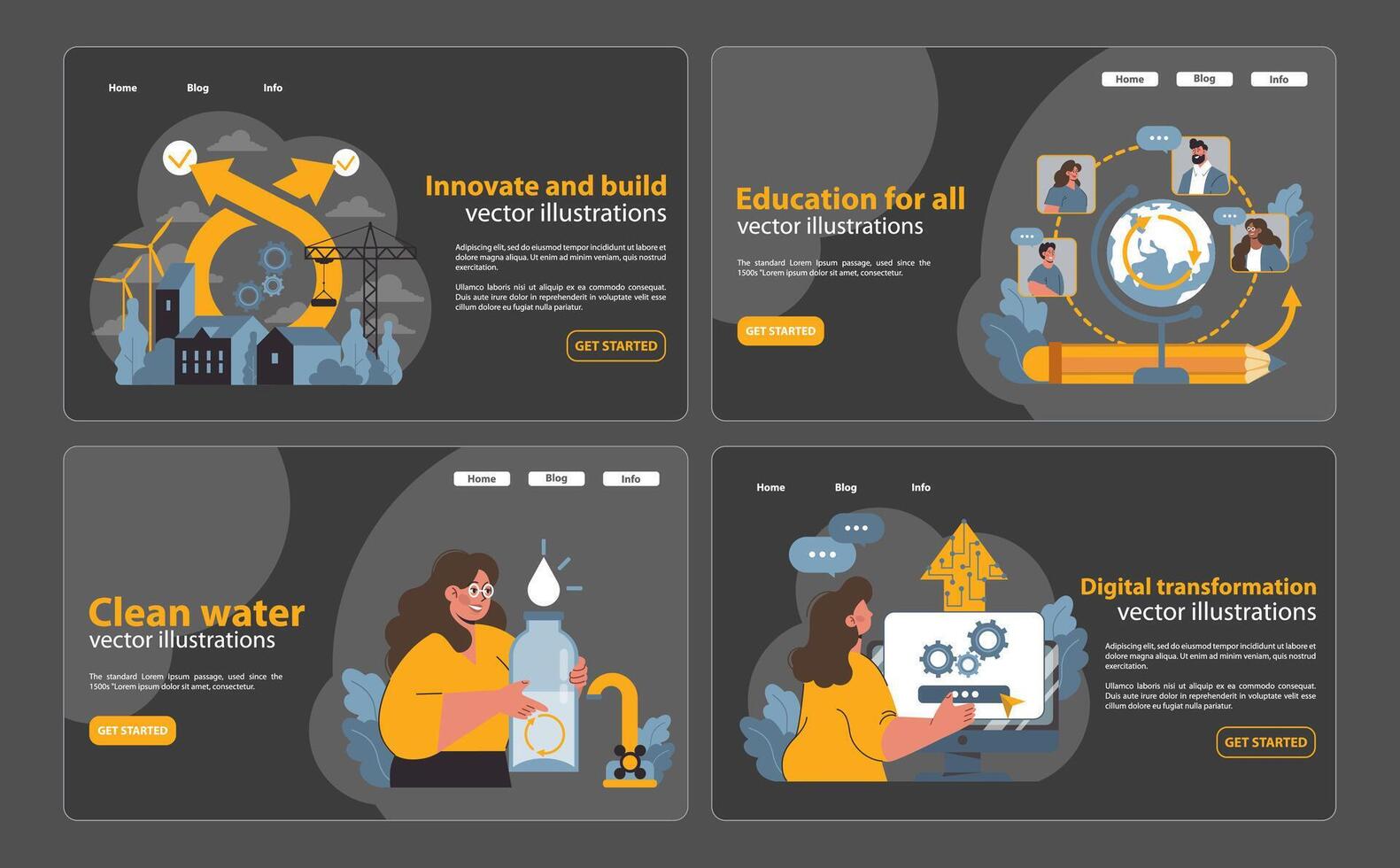 SDG or sustainable development goals night or dark mode web banner vector