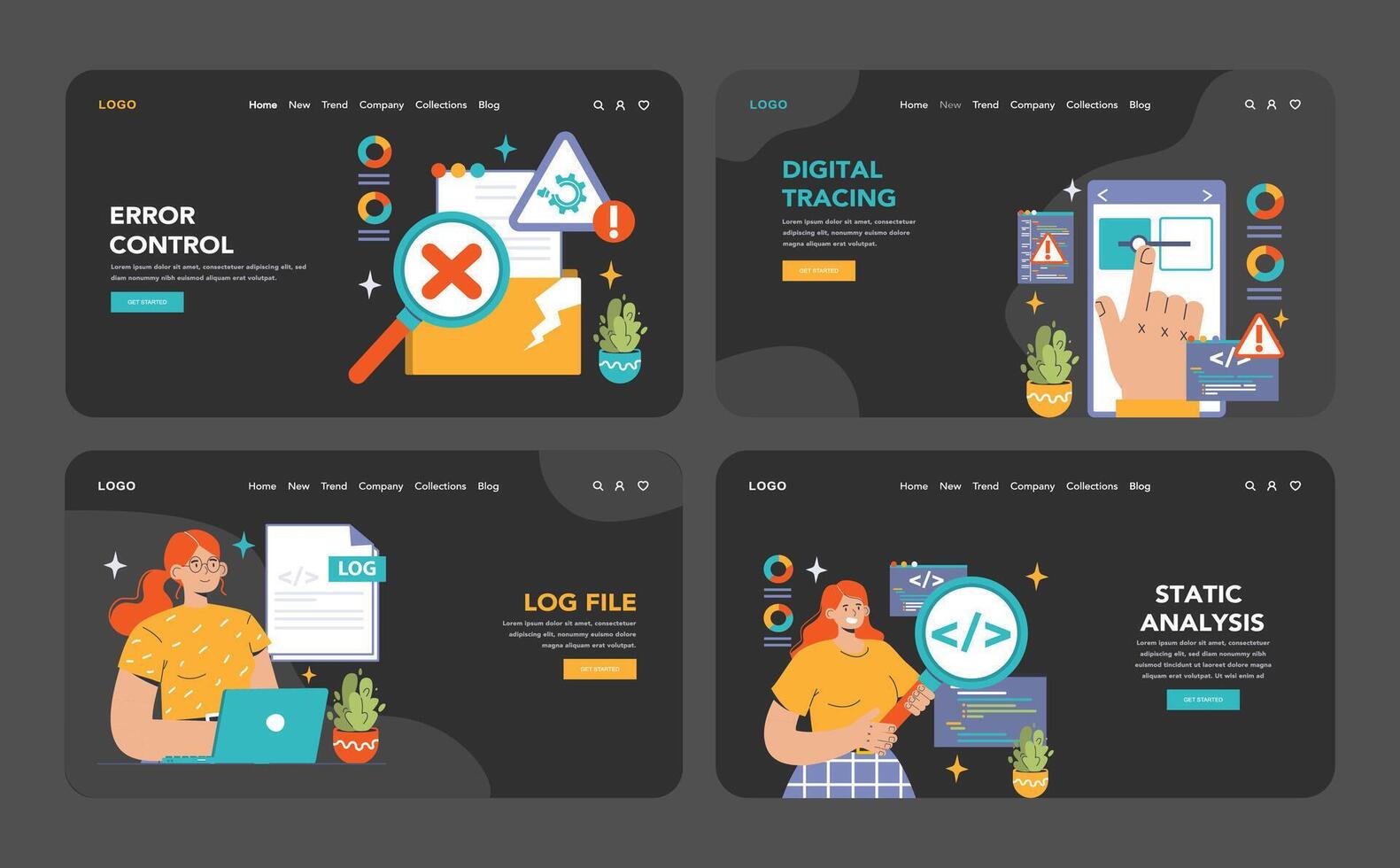 Software testing web banner or landing page dark or night mode vector