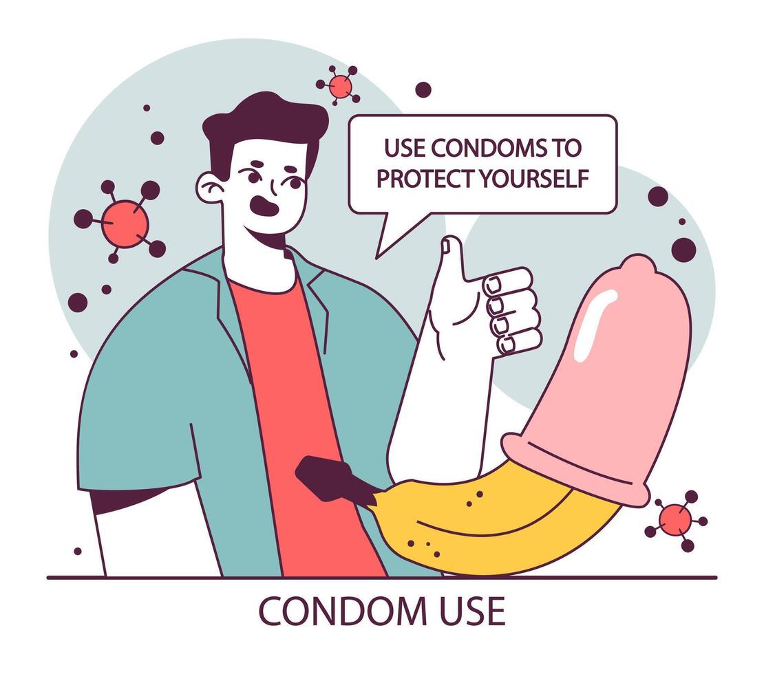 World AiDs day. Man using a condom. HIV, immunodeficiency virus vector