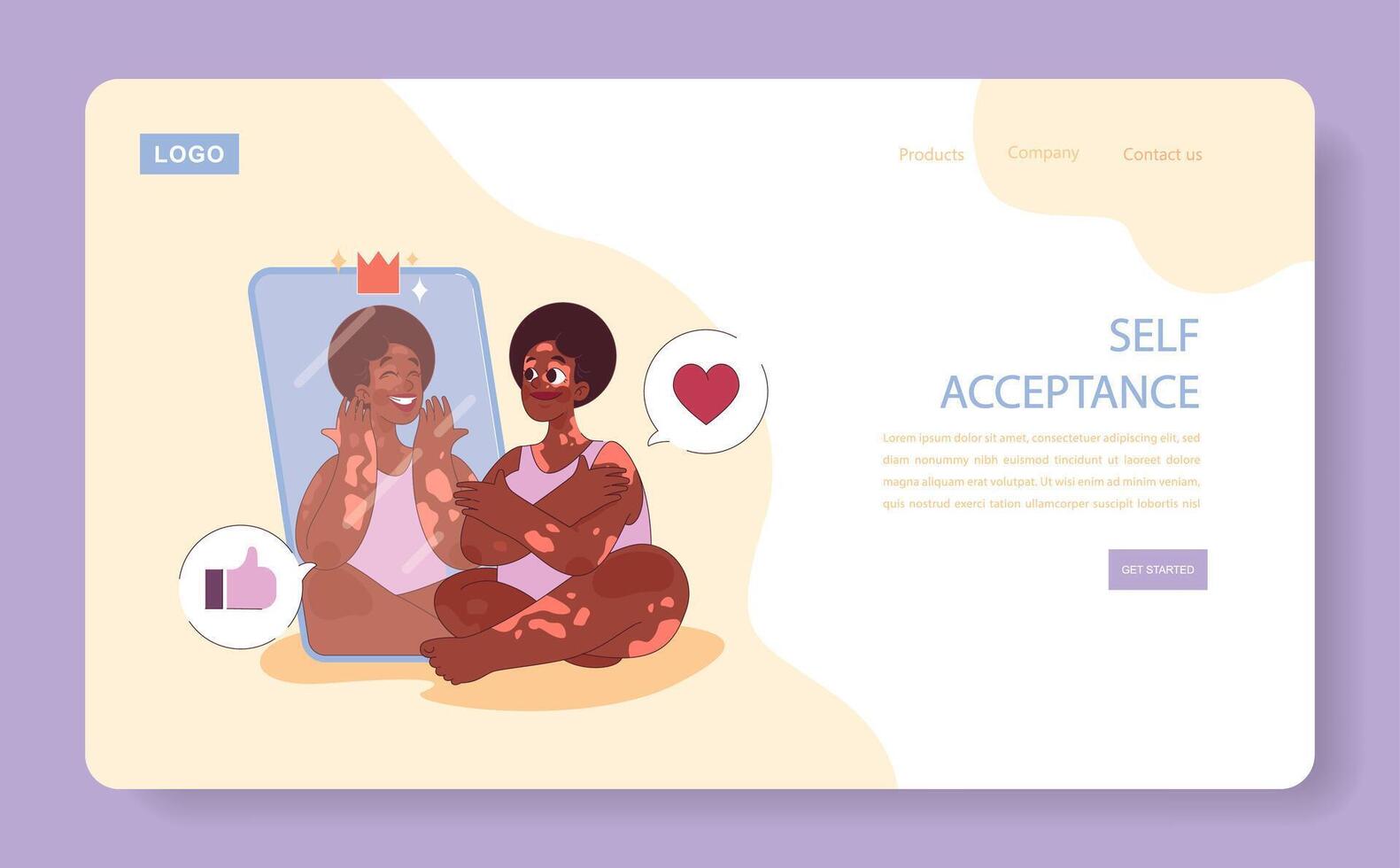 Authenticity and self-acceptance web banner or landing page. Black young vector