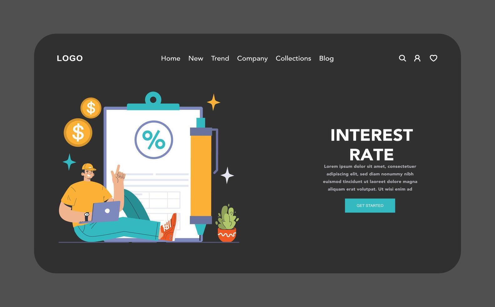 Debt management web banner or landing page dark or night mode vector