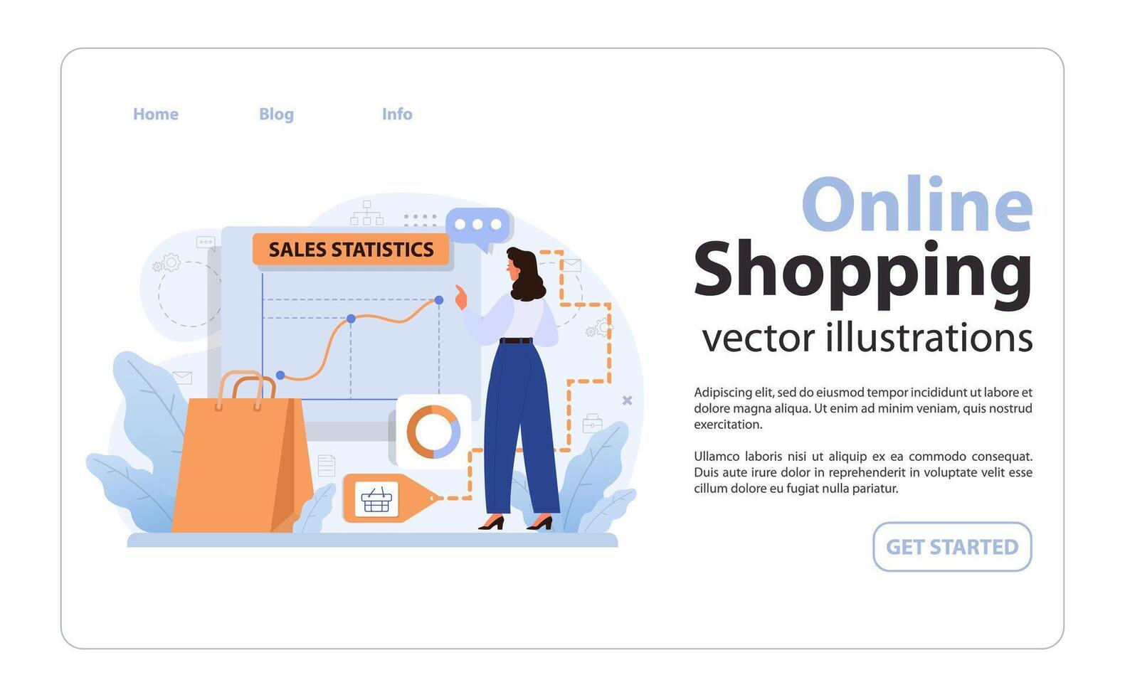 E-commerce web banner or landing page. Entrepreneur selling goods vector