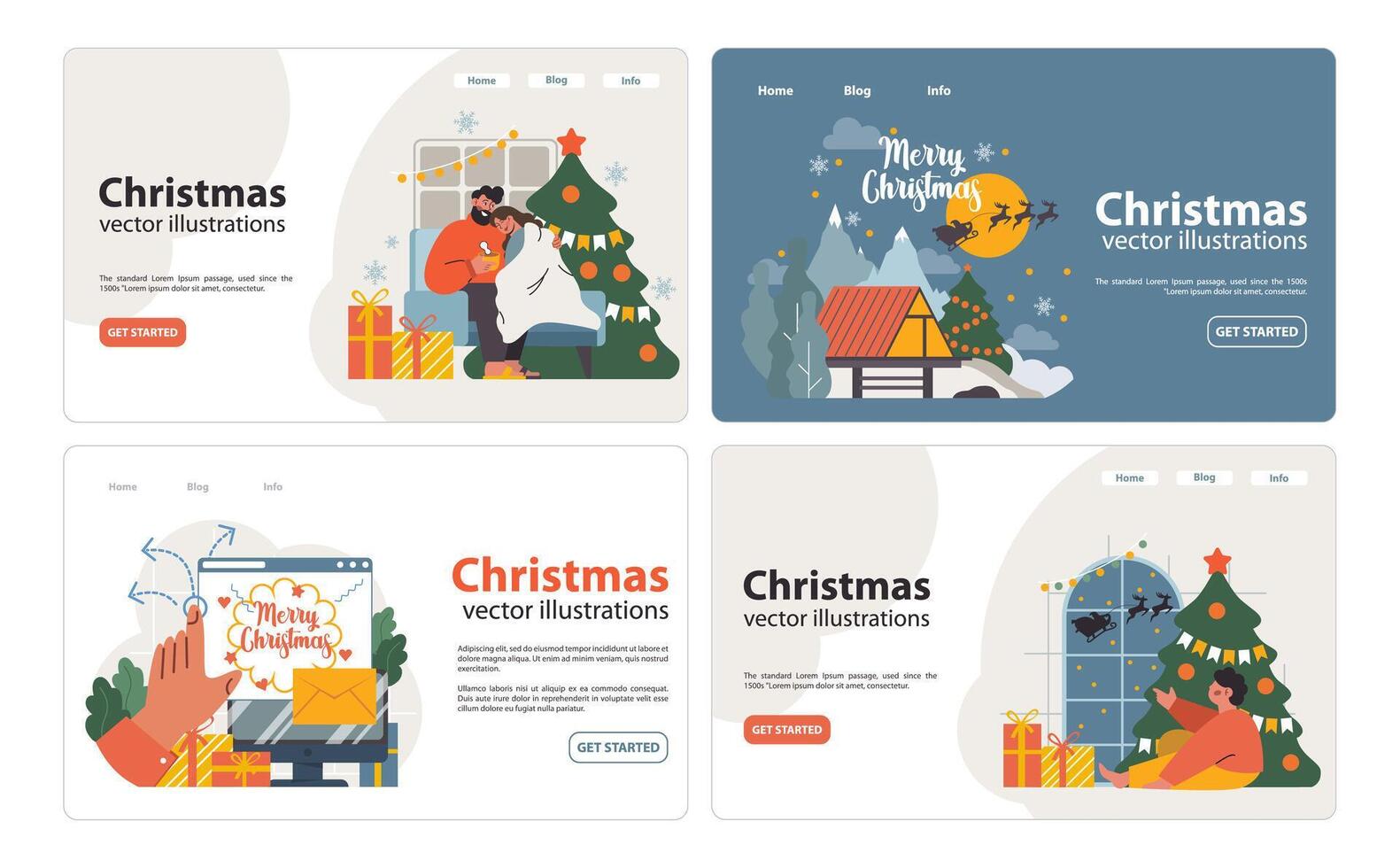 Christmas and new year celebration web banner or landing page set vector