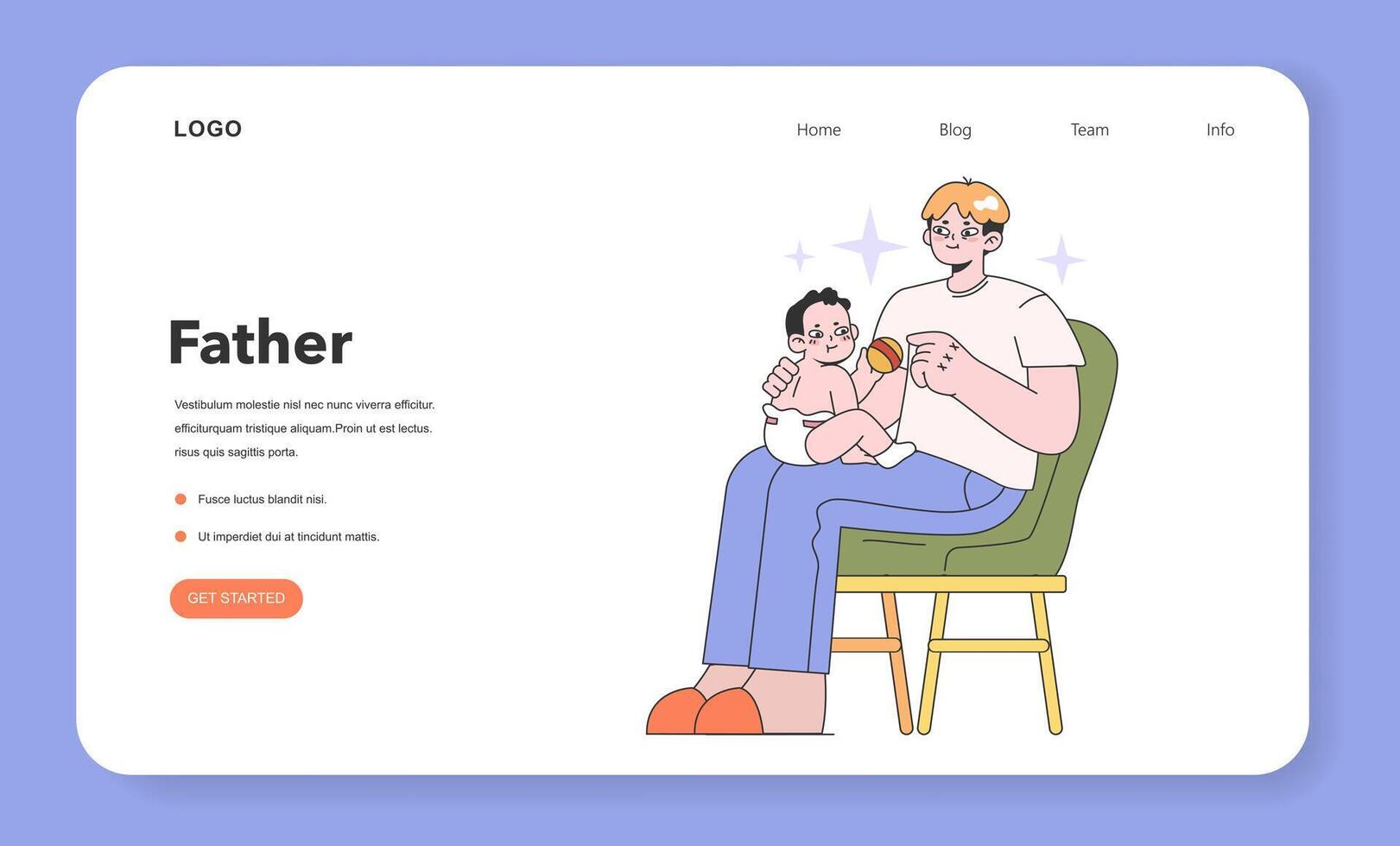 Father and little kid relationship web banner or landing page. Man holding vector