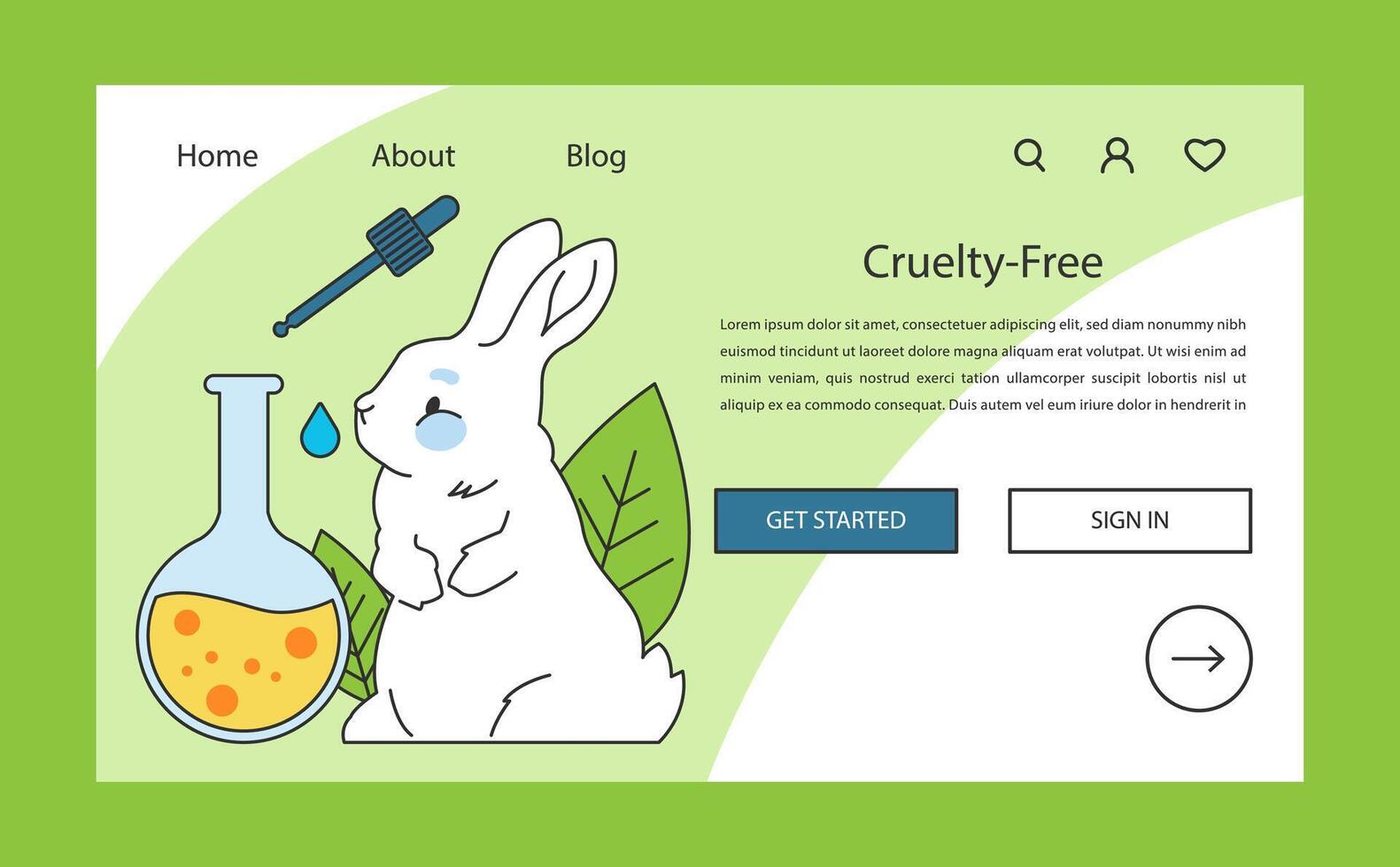 Cute little white rabbit web banner or landing page. Cruelty free sustainable vector