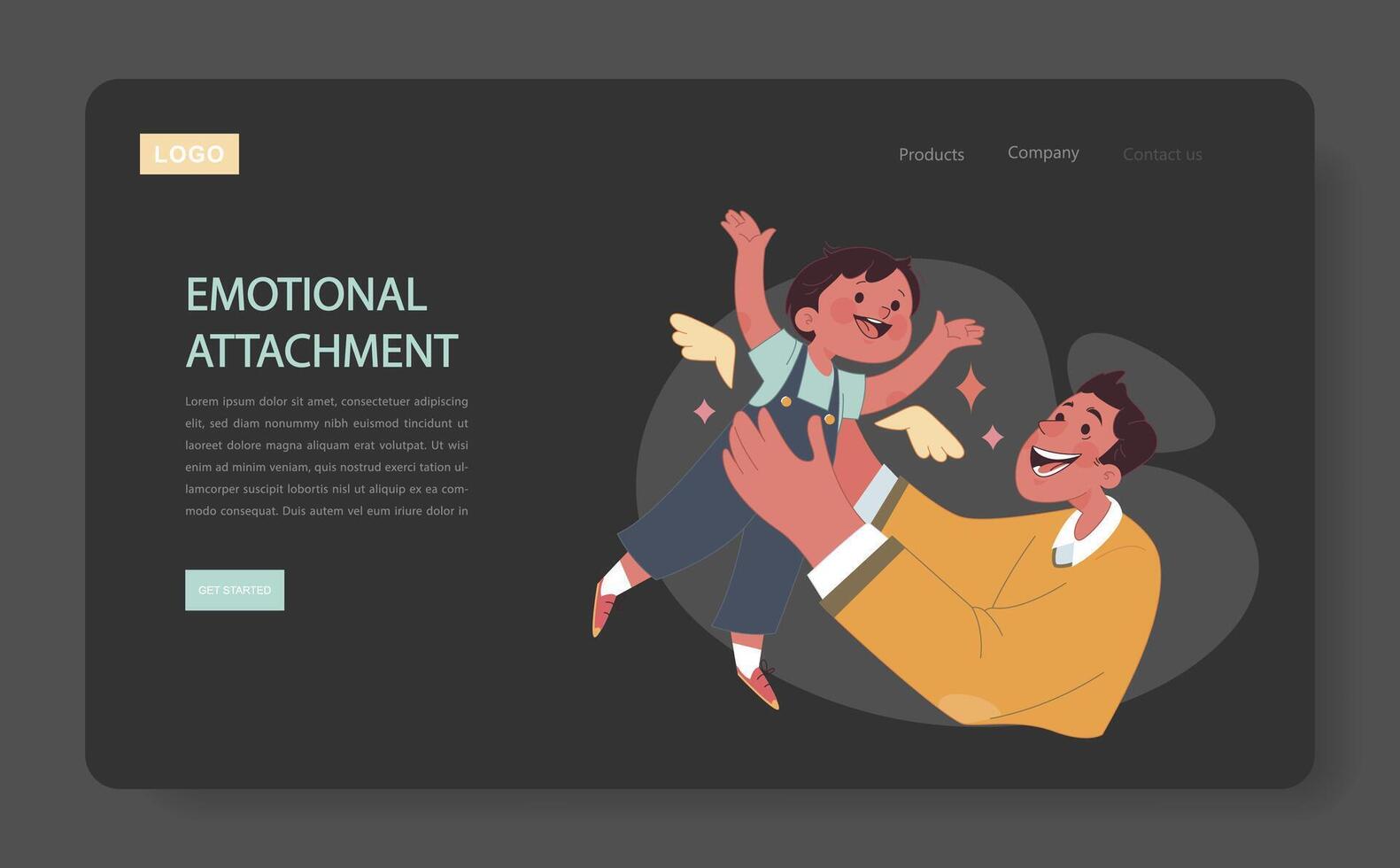 Engaged or committed fatherhood web banner or landing page. Dad vector