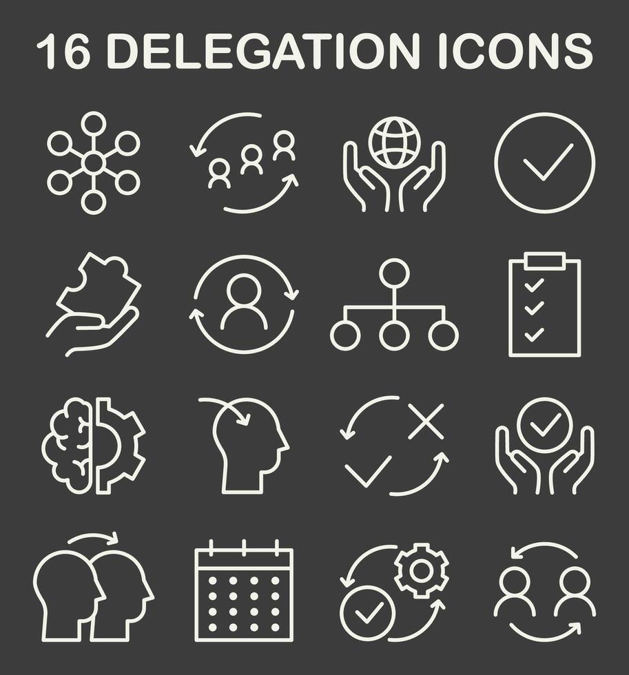 Delegation icon set. Task assignment and control. Leadership symbol vector