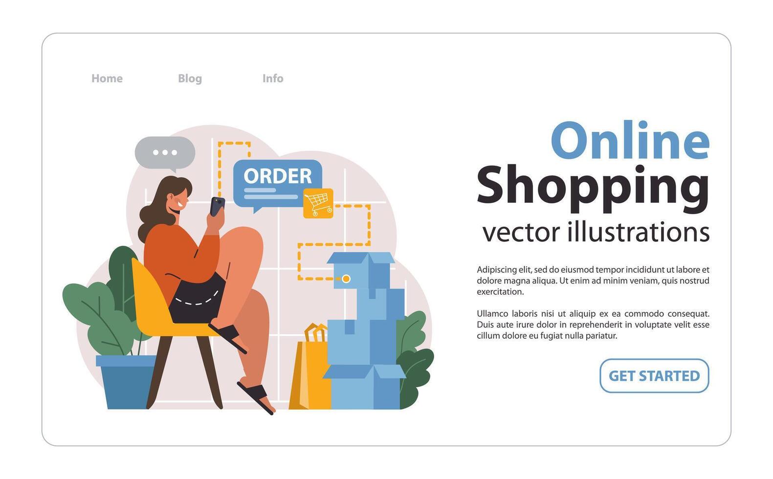 E-commerce set. Online shopping, character purchasing goods on a website vector