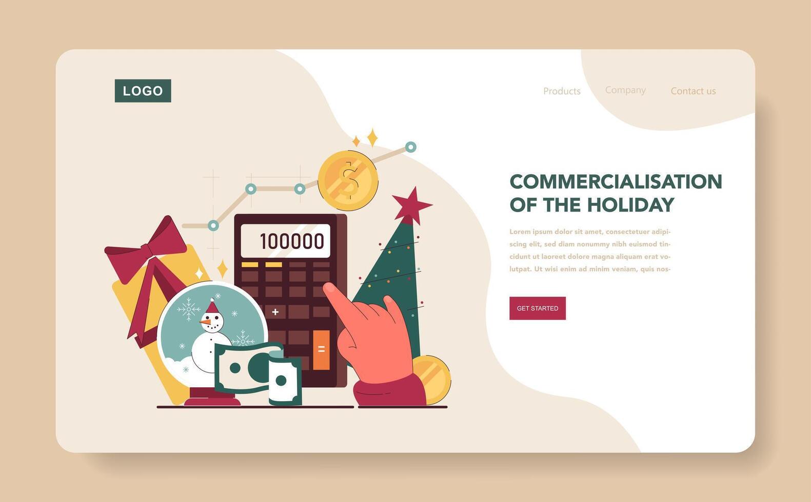 Christmas and new year celebration web banner or landing page. Man getting vector