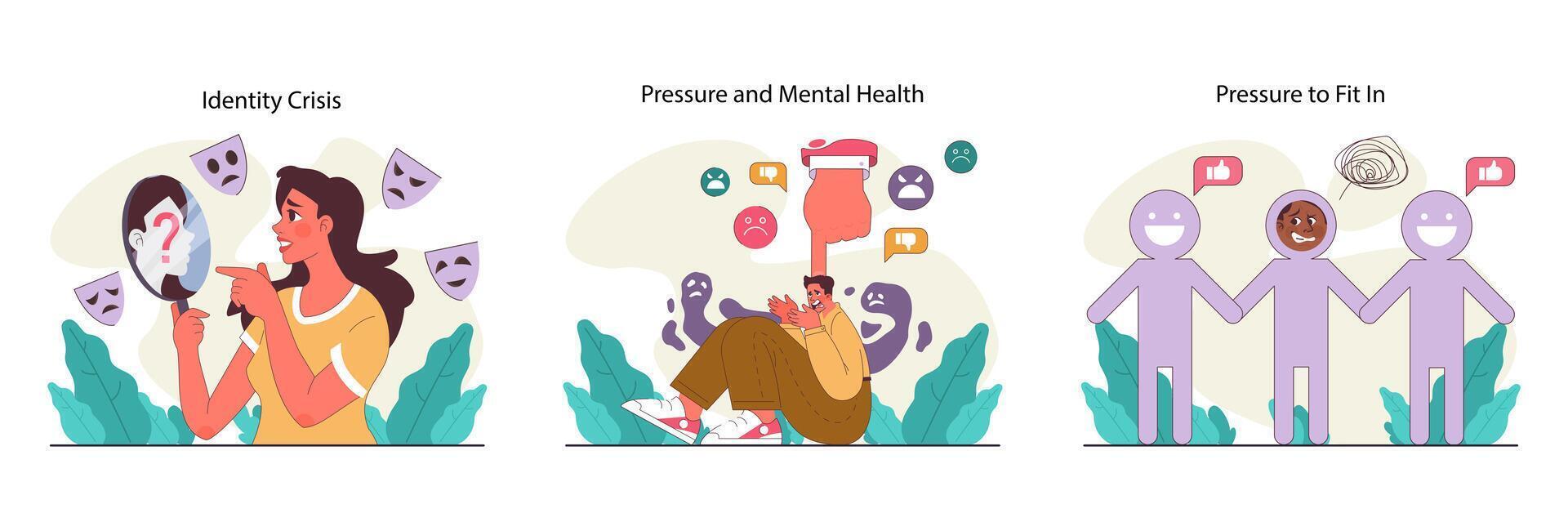 Peer pressure concept set. People of various age groups and statuses vector
