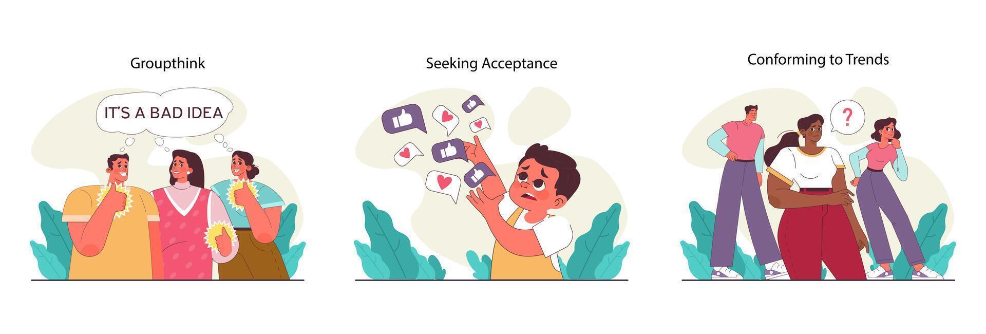 Peer pressure concept set. People of various age groups and statuses vector