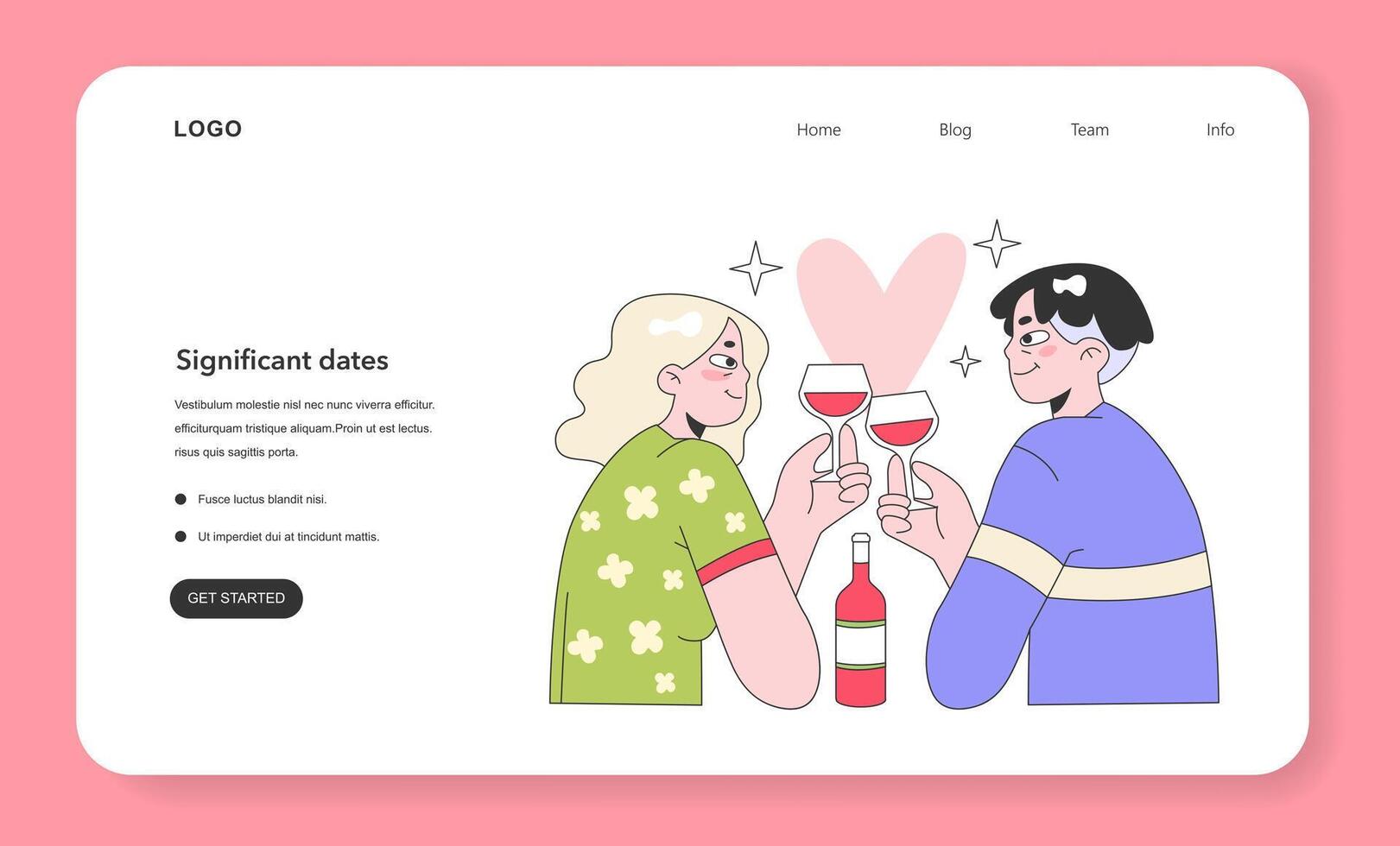 Cute romantic couple on a romantic date drinking wine web banner vector