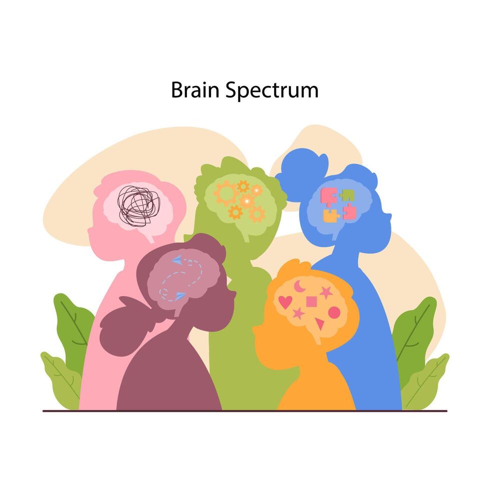 Neurodiversity. Cognitive development spectrum. Mental health vector