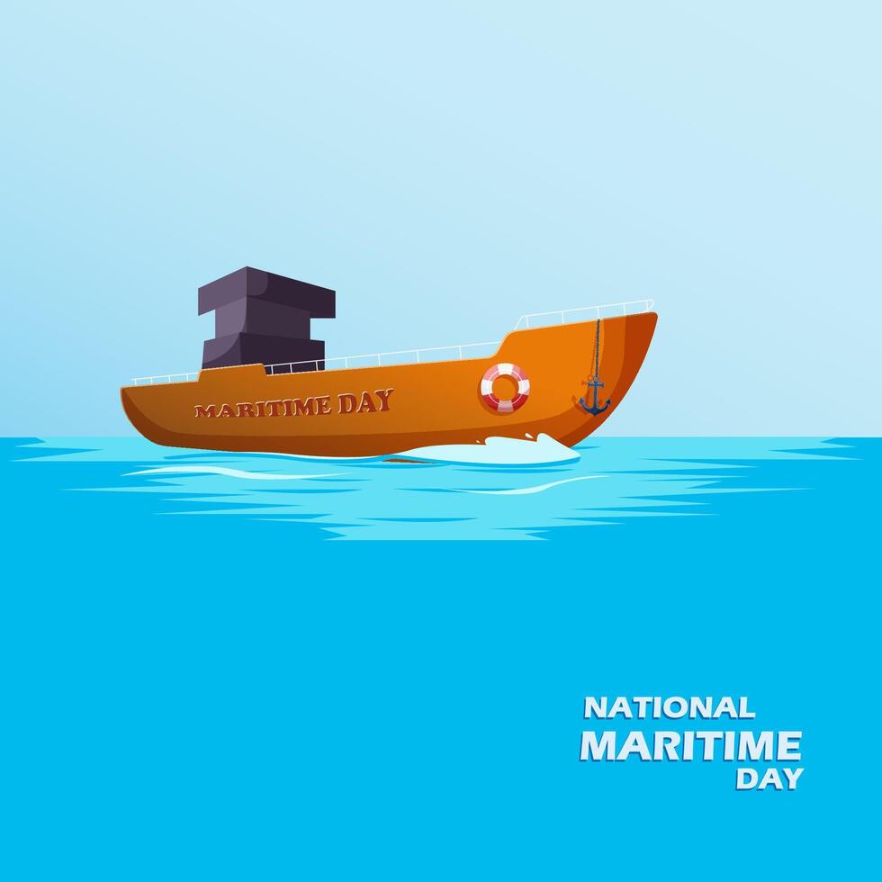 Illustration national maritime day with ship and ocean vector