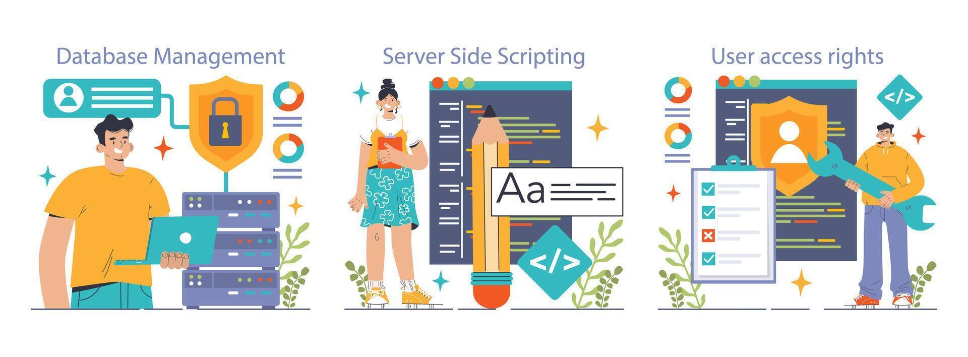 Back-end development set. Coding, software engineering or programming vector