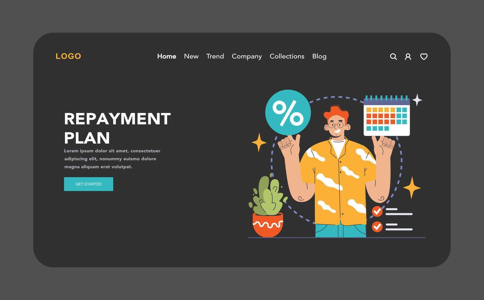 Debt management web banner or landing page dark or night mode vector