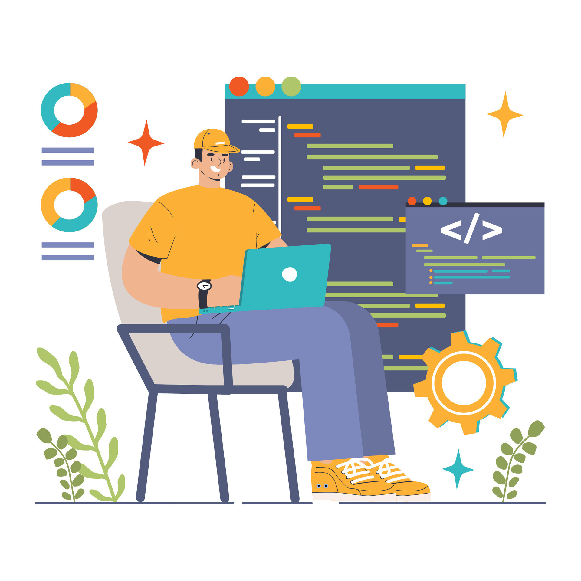 Back-end development. Coding, software engineering or programming ...