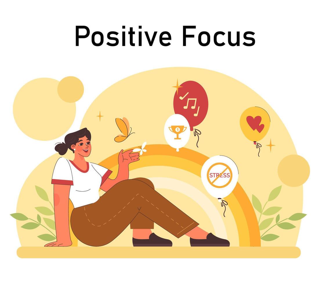 Positive psychology. Positive thinking and attitude. Optimistic mindset vector