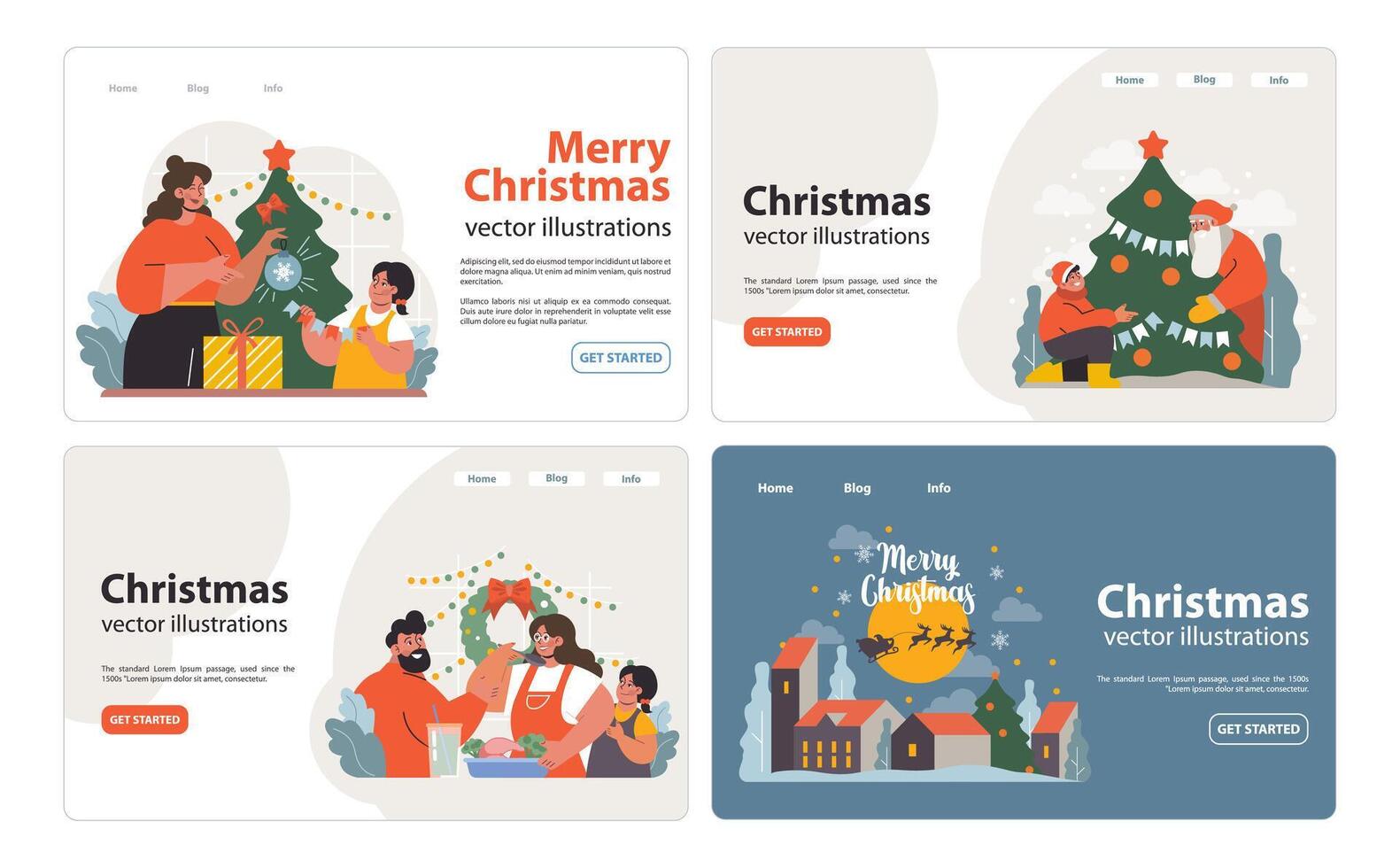 Christmas and new year celebration web banner or landing page set vector