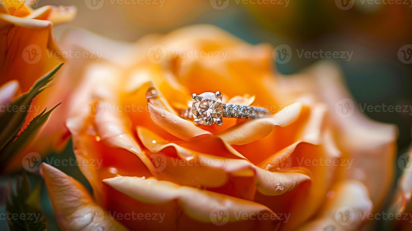 Engagement Ring Nestled in Vibrant Orange Flower photo