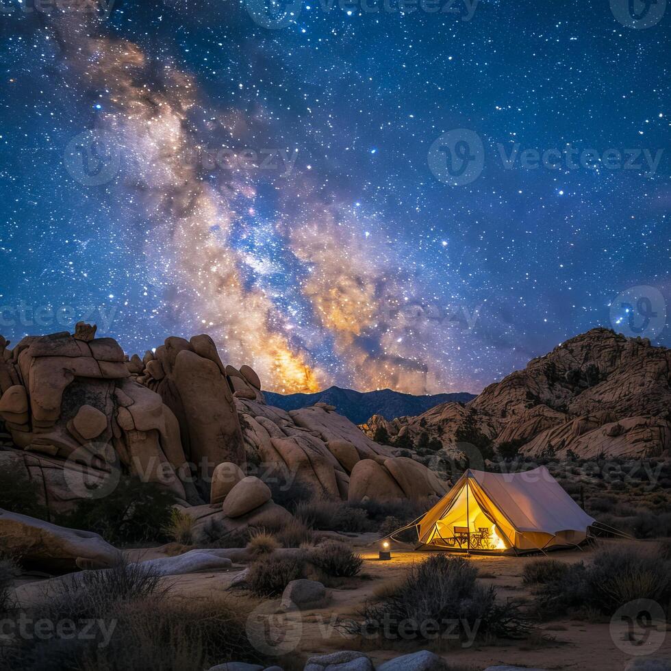 Camping Under the Milky Way A Starry Night in the Forest photo