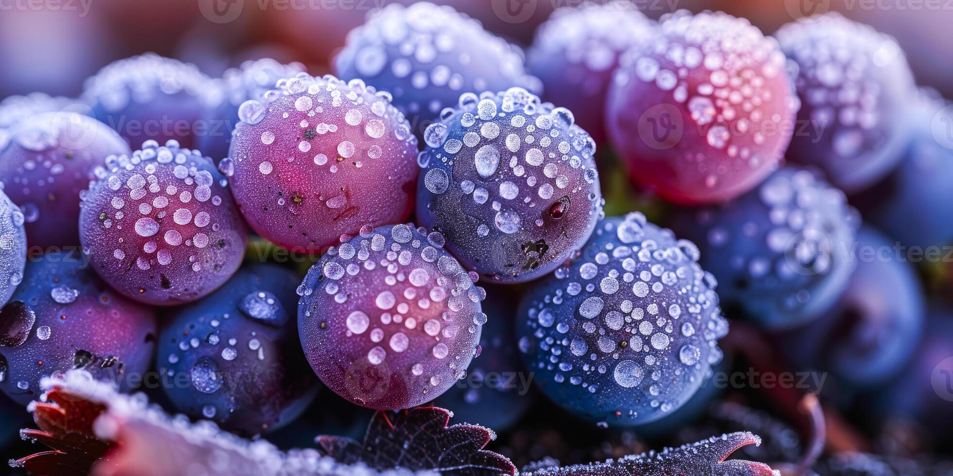 Dew-Kissed Red Grapes on Vine in Morning Light photo