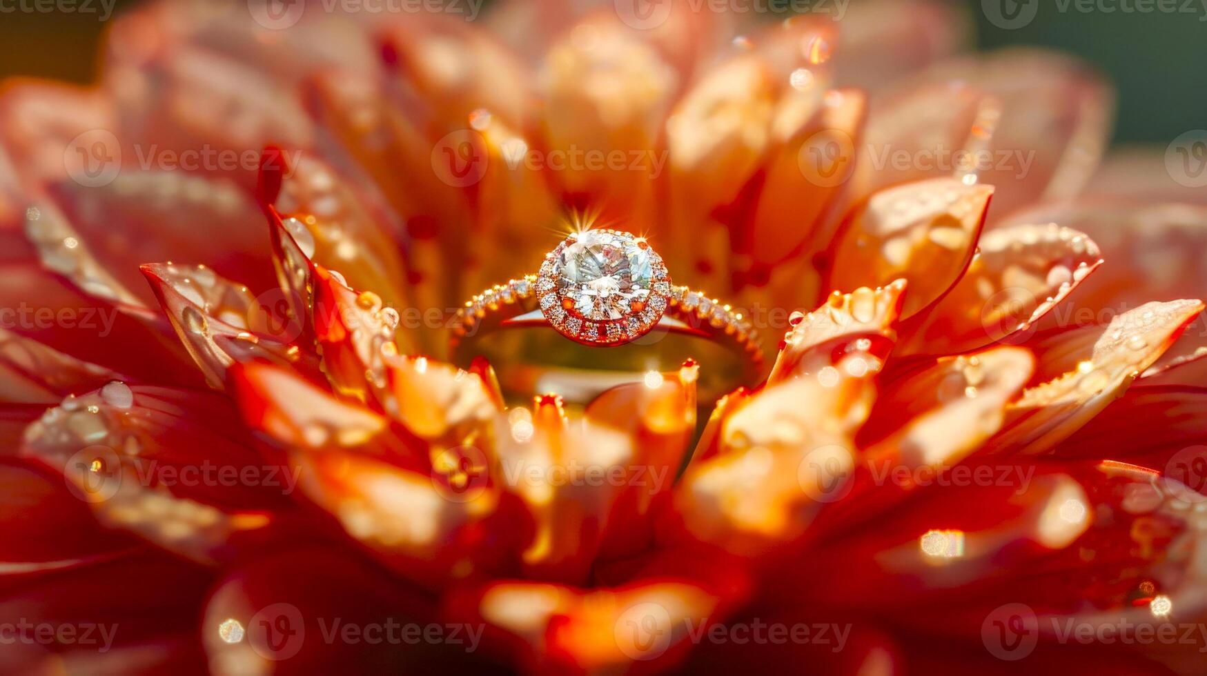 Engagement Ring Nestled in Vibrant Orange Flower photo